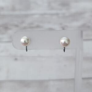 Vintage Marvella Screw On Earrings Dainty & Small Faux Pearl Stamped "STER."